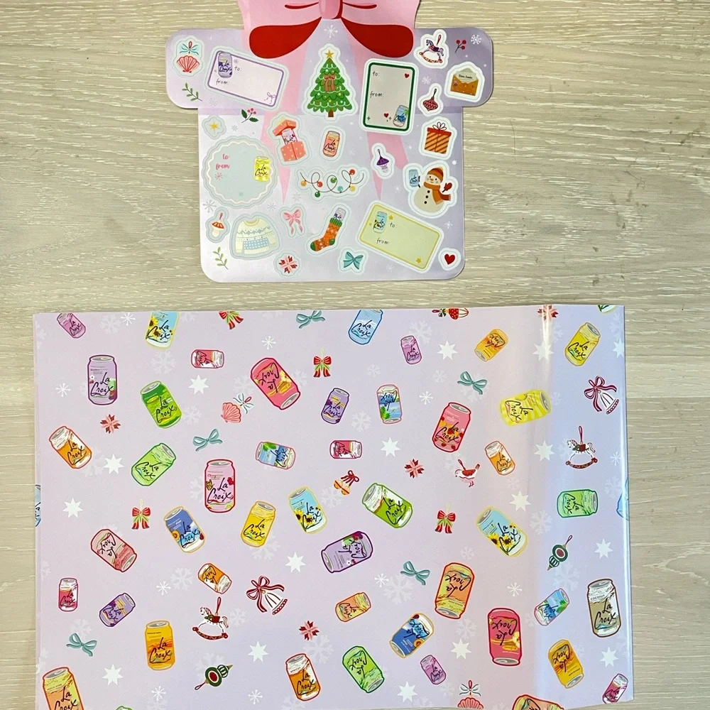 Festive LaCroix Holiday Christmas Gift Tags Sticker Sheet and Wrapping Paper Set